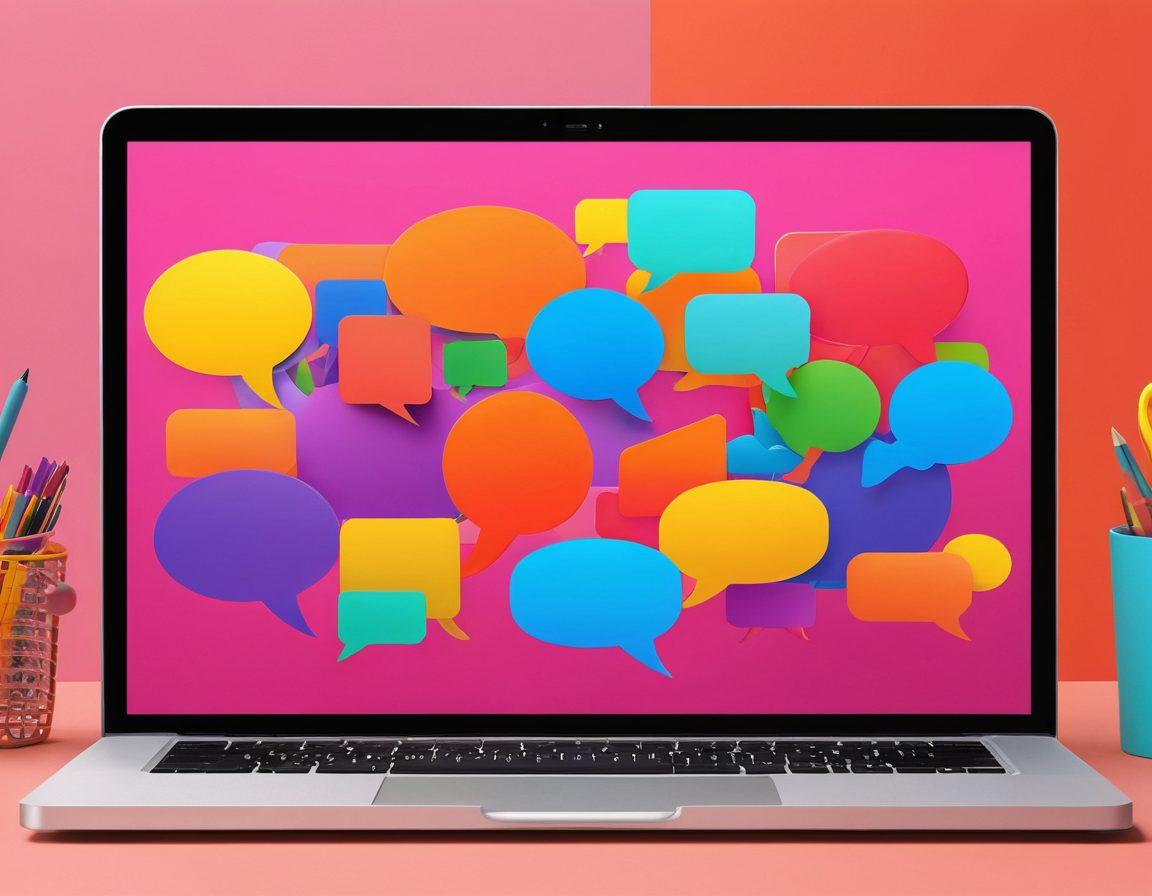 A visually appealing digital diary transforming into a bustling online marketplace, featuring vibrant elements like laptops, notebooks, and shopping carts. Capture the essence of engagement with colorful chat bubbles, thumbs-up icons, and dynamic audience interactions in the background. Infuse a sense of community through diverse characters collaborating and sharing ideas. Bright, inviting colors with a modern layout. super-realistic. vibrant colors. 3D.